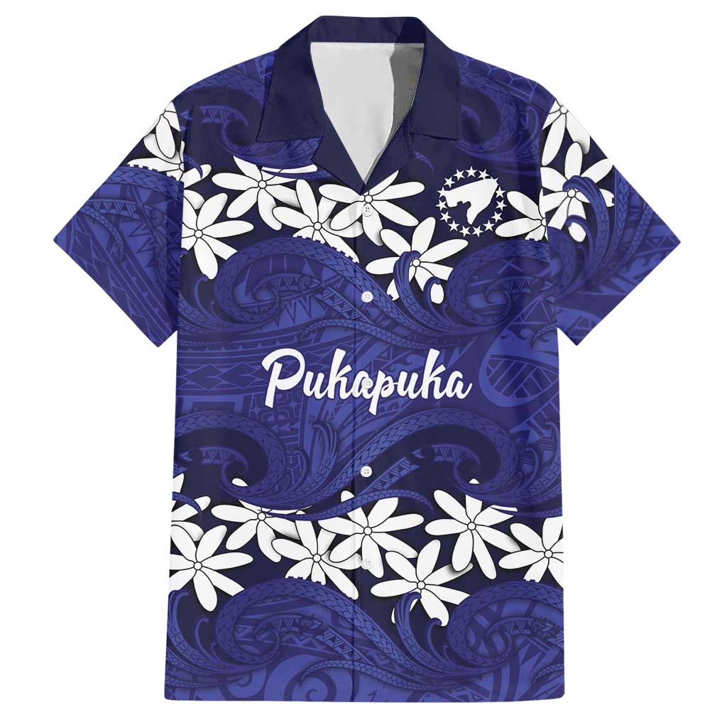 Personalised Cook Islands Pukapuka Hawaiian Shirt Tiare Maori Polynesian Waves Tattoo
