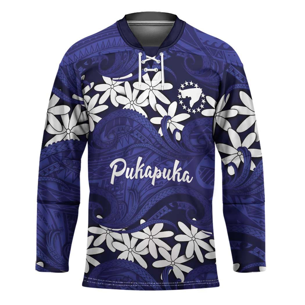 Personalised Cook Islands Pukapuka Hockey Jersey Tiare Maori Polynesian Waves Tattoo