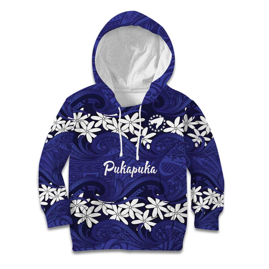 Personalised Cook Islands Pukapuka Kid Hoodie Tiare Maori Polynesian Waves Tattoo