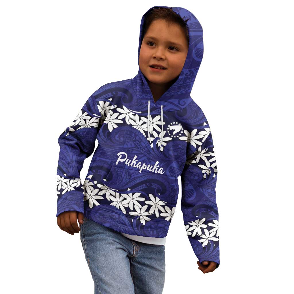 Personalised Cook Islands Pukapuka Kid Hoodie Tiare Maori Polynesian Waves Tattoo