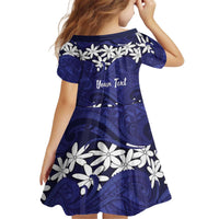 Personalised Cook Islands Pukapuka Kid Short Sleeve Dress Tiare Maori Polynesian Waves Tattoo