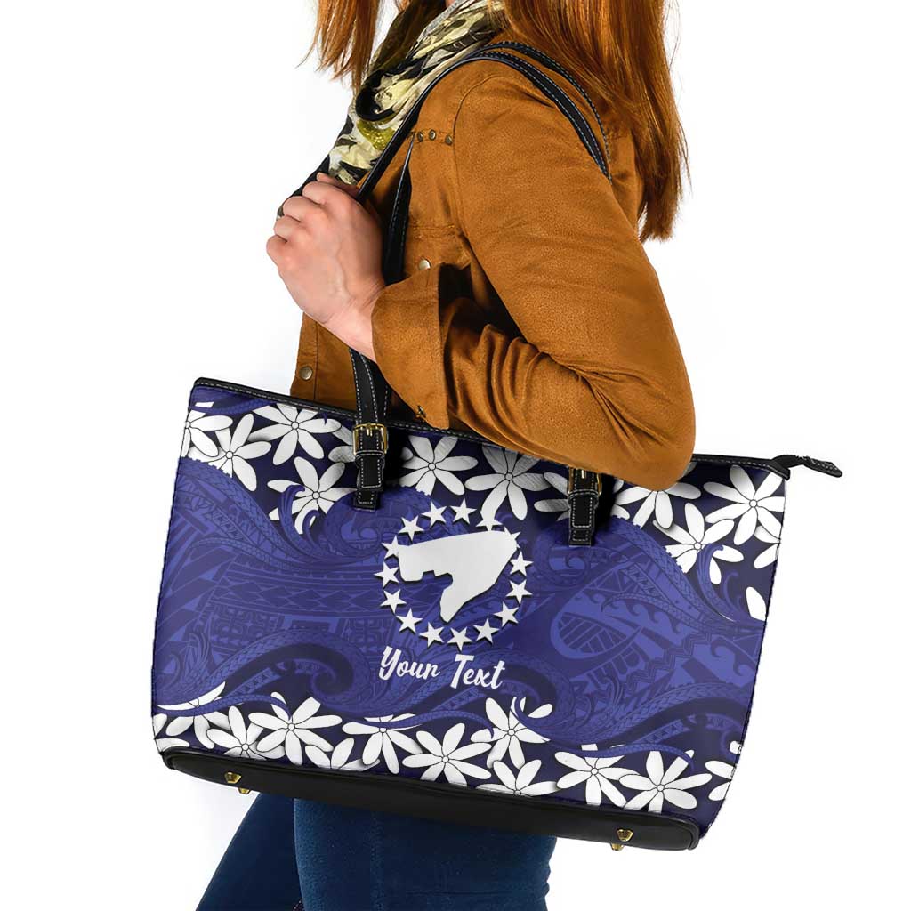Personalised Cook Islands Pukapuka Leather Tote Bag Tiare Maori Polynesian Waves Tattoo