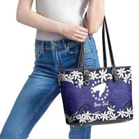 Personalised Cook Islands Pukapuka Leather Tote Bag Tiare Maori Polynesian Waves Tattoo