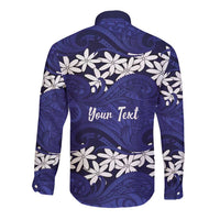 Personalised Cook Islands Pukapuka Long Sleeve Button Shirt Tiare Maori Polynesian Waves Tattoo