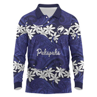 Personalised Cook Islands Pukapuka Long Sleeve Polo Shirt Tiare Maori Polynesian Waves Tattoo LT14 Blue - Polynesian Pride