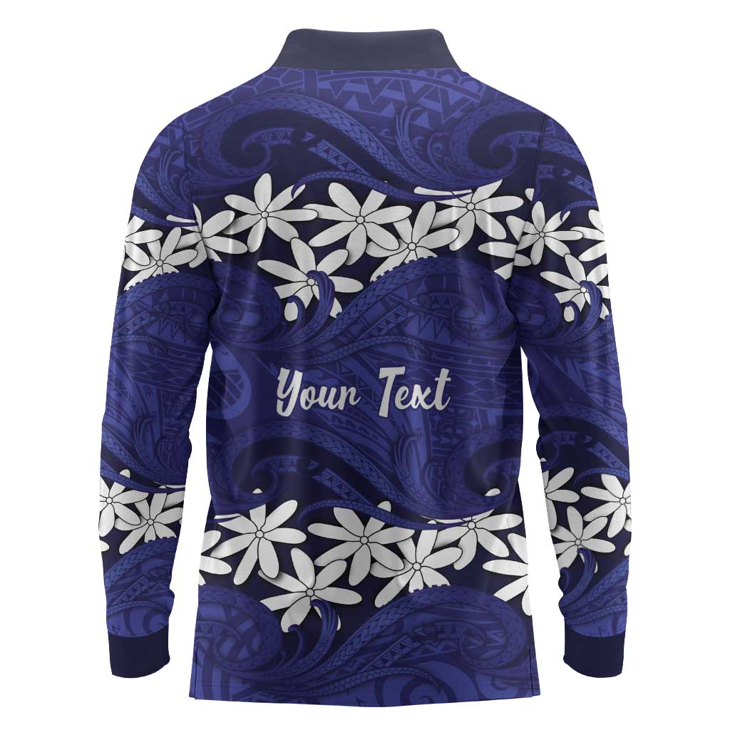 Personalised Cook Islands Pukapuka Long Sleeve Polo Shirt Tiare Maori Polynesian Waves Tattoo LT14 - Polynesian Pride