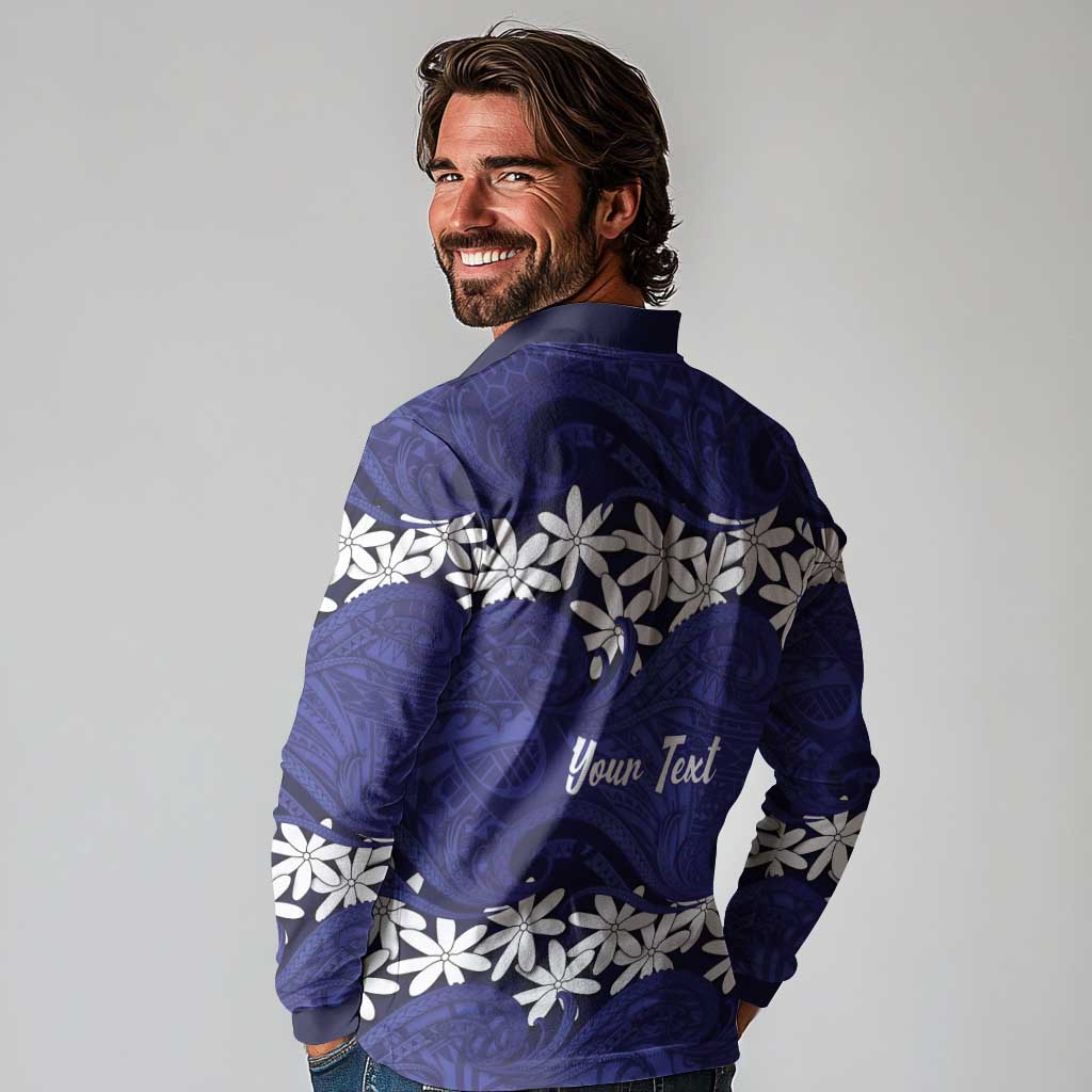 Personalised Cook Islands Pukapuka Long Sleeve Polo Shirt Tiare Maori Polynesian Waves Tattoo LT14 - Polynesian Pride