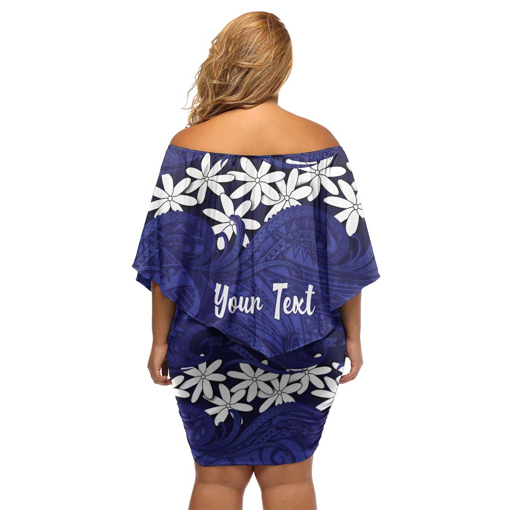 Personalised Cook Islands Pukapuka Off Shoulder Short Dress Tiare Maori Polynesian Waves Tattoo