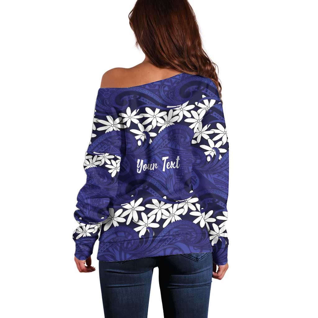 Personalised Cook Islands Pukapuka Off Shoulder Sweater Tiare Maori Polynesian Waves Tattoo LT14 - Polynesian Pride