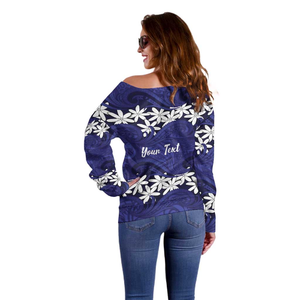 Personalised Cook Islands Pukapuka Off Shoulder Sweater Tiare Maori Polynesian Waves Tattoo LT14 - Polynesian Pride