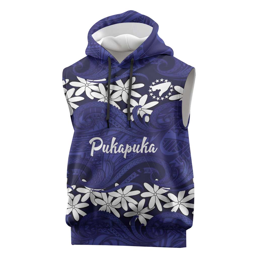 Personalised Cook Islands Pukapuka Sleeveless Hoodie Tiare Maori Polynesian Waves Tattoo