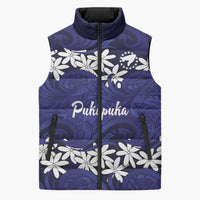 Personalised Cook Islands Pukapuka Sleeveless Puffer Jacket Tiare Maori Polynesian Waves Tattoo