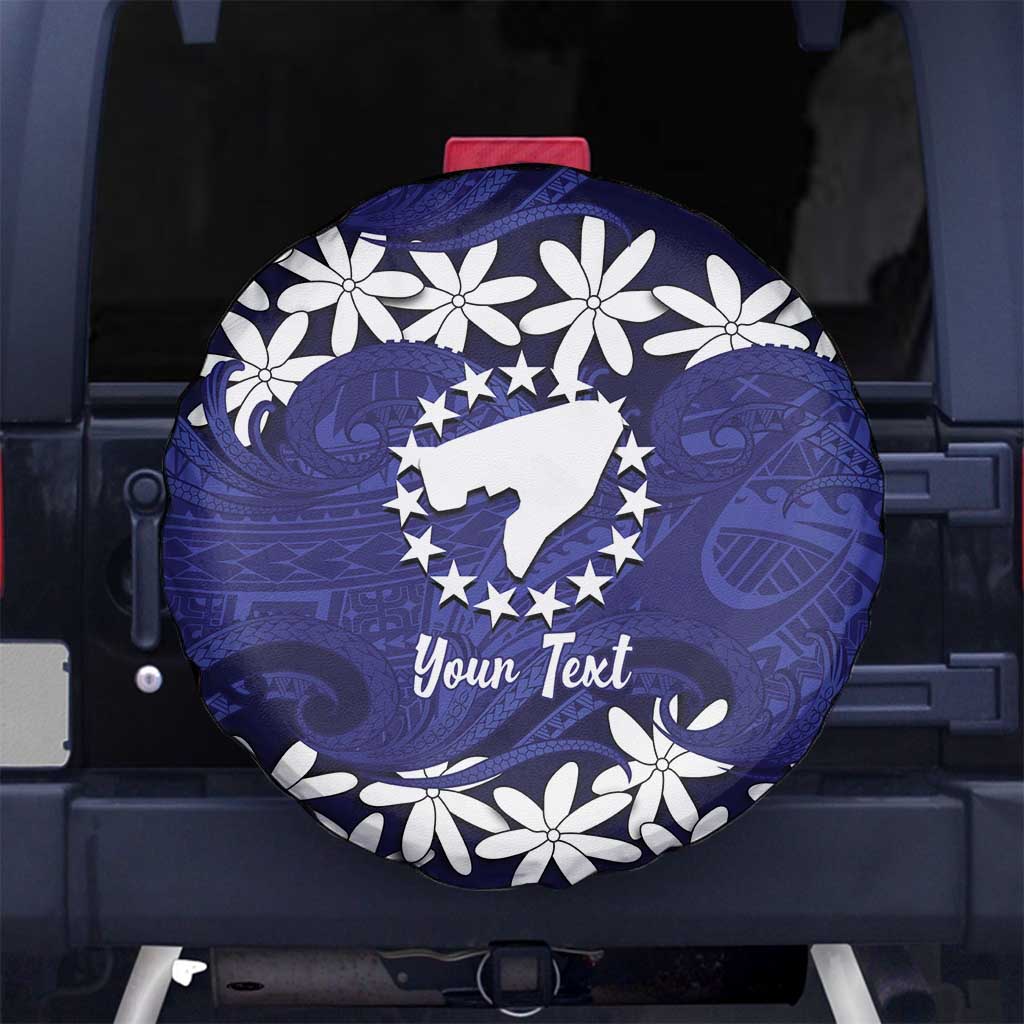 Personalised Cook Islands Pukapuka Spare Tire Cover Tiare Maori Polynesian Waves Tattoo