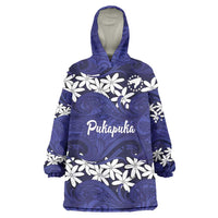 Personalised Cook Islands Pukapuka Wearable Blanket Hoodie Tiare Maori Polynesian Waves Tattoo LT14 One Size Blue - Polynesian Pride