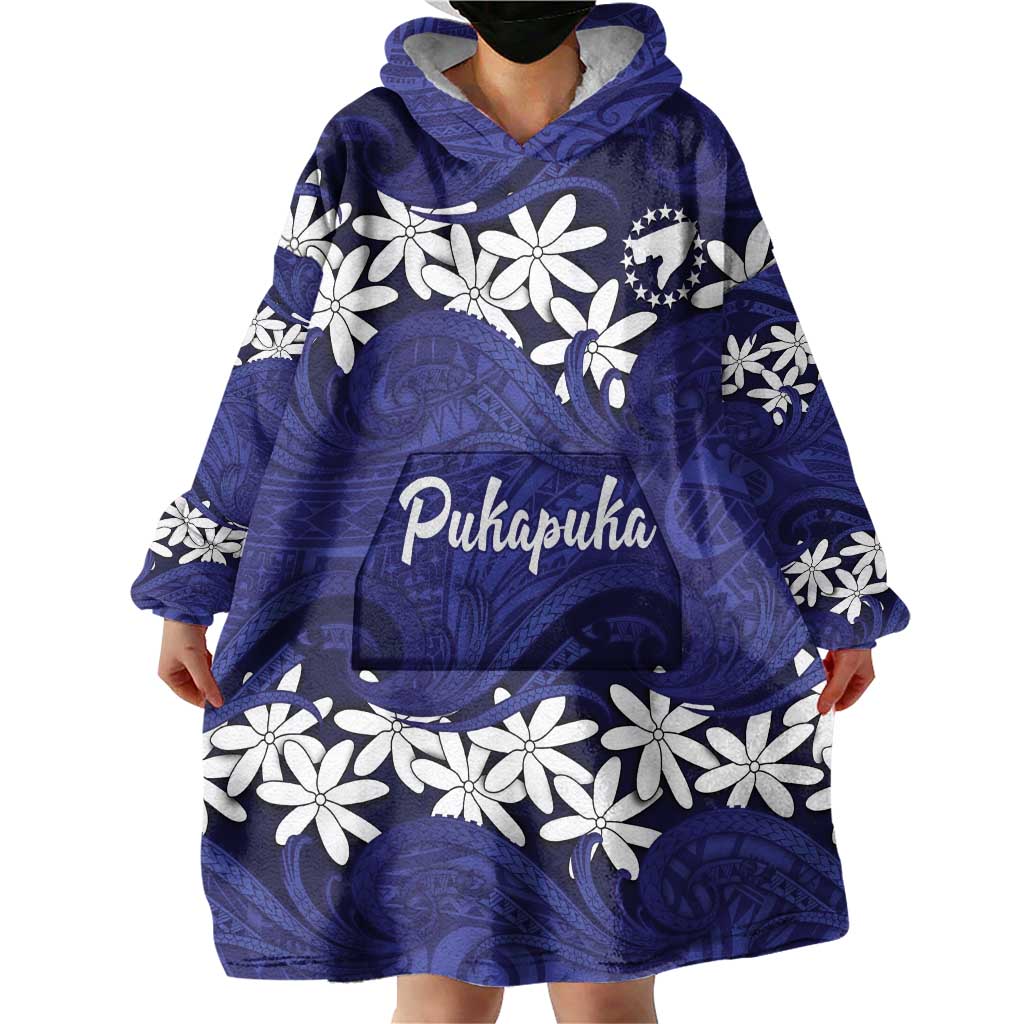 Personalised Cook Islands Pukapuka Wearable Blanket Hoodie Tiare Maori Polynesian Waves Tattoo LT14 - Polynesian Pride