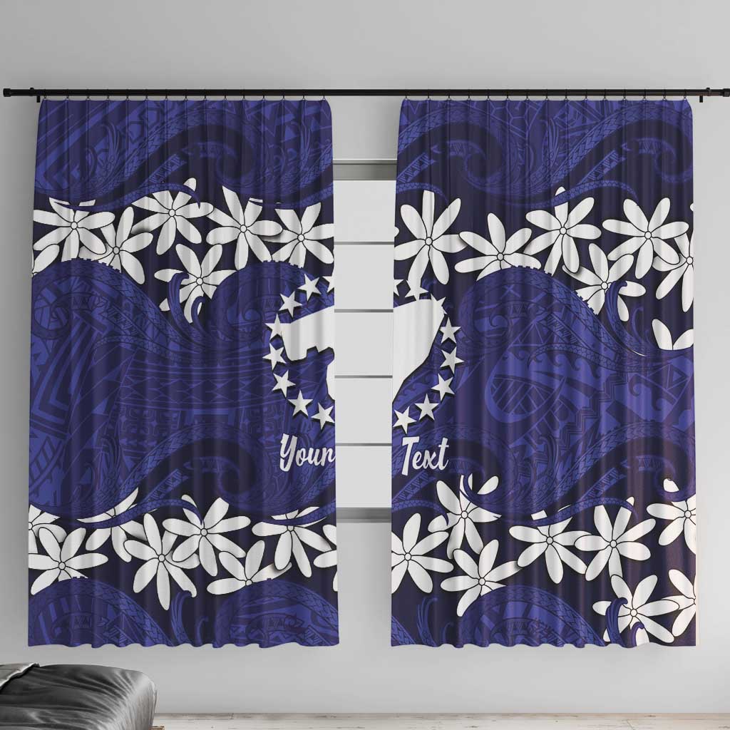 Personalised Cook Islands Pukapuka Window Curtain Tiare Maori Polynesian Waves Tattoo LT14 With Hooks Blue - Polynesian Pride