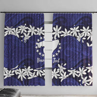 Personalised Cook Islands Pukapuka Window Curtain Tiare Maori Polynesian Waves Tattoo LT14 With Hooks Blue - Polynesian Pride