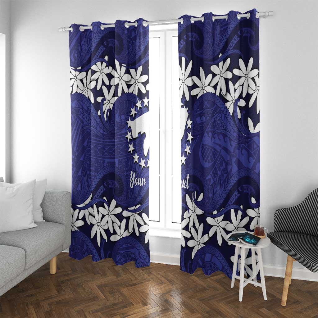 Personalised Cook Islands Pukapuka Window Curtain Tiare Maori Polynesian Waves Tattoo LT14 With Grommets Blue - Polynesian Pride