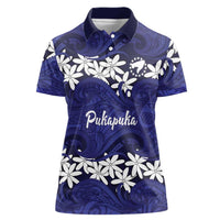 Personalised Cook Islands Pukapuka Women Polo Shirt Tiare Maori Polynesian Waves Tattoo