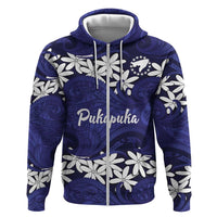 Personalised Cook Islands Pukapuka Zip Hoodie Tiare Maori Polynesian Waves Tattoo