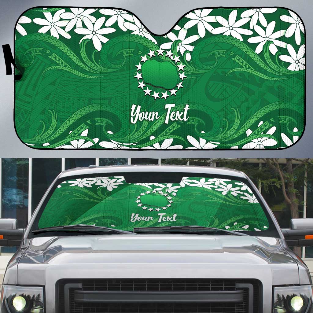Personalised Cook Islands Rarotonga Auto Sun Shade Tiare Maori Polynesian Waves Tattoo LT14 Green - Polynesian Pride