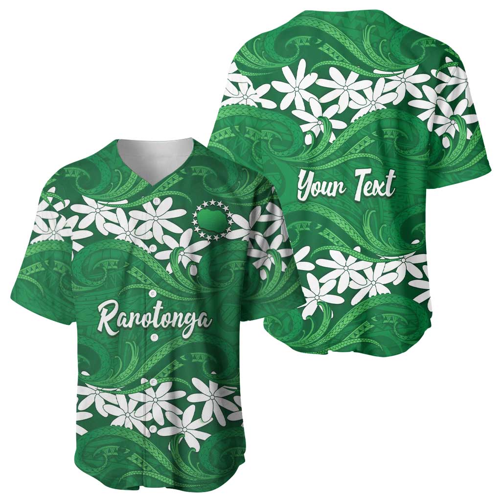 Personalised Cook Islands Rarotonga Baseball Jersey Tiare Maori Polynesian Waves Tattoo