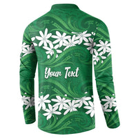 Personalised Cook Islands Rarotonga Button Sweatshirt Tiare Maori Polynesian Waves Tattoo