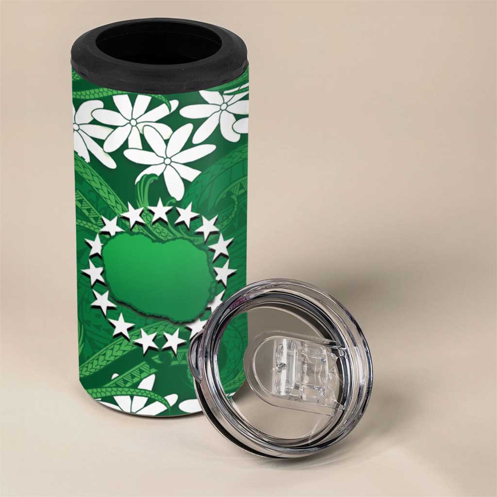 Personalised Cook Islands Rarotonga 4 in 1 Can Cooler Tumbler Tiare Maori Polynesian Waves Tattoo