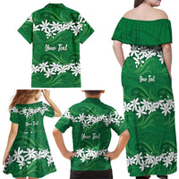 Personalised Cook Islands Rarotonga Family Matching Off Shoulder Maxi Dress and Hawaiian Shirt Tiare Maori Polynesian Waves Tattoo
