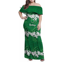 Personalised Cook Islands Rarotonga Family Matching Off Shoulder Maxi Dress and Hawaiian Shirt Tiare Maori Polynesian Waves Tattoo