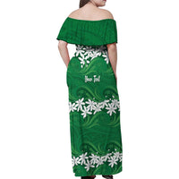Personalised Cook Islands Rarotonga Family Matching Off Shoulder Maxi Dress and Hawaiian Shirt Tiare Maori Polynesian Waves Tattoo