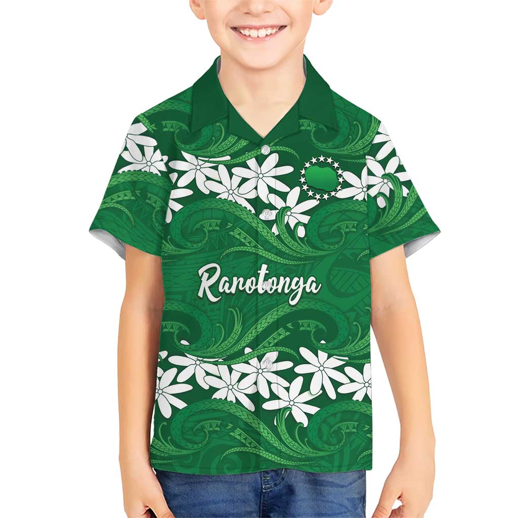 Personalised Cook Islands Rarotonga Family Matching Off Shoulder Maxi Dress and Hawaiian Shirt Tiare Maori Polynesian Waves Tattoo