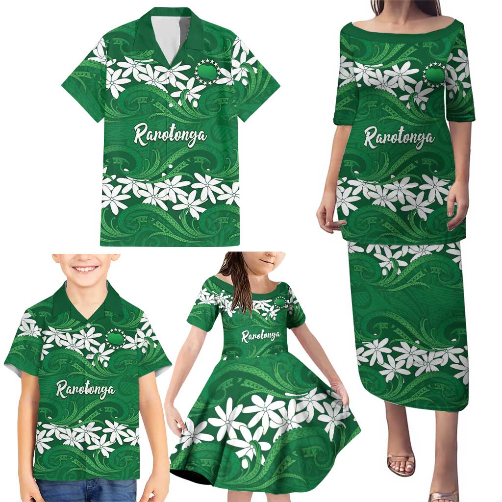 Personalised Cook Islands Rarotonga Family Matching Puletasi and Hawaiian Shirt Tiare Maori Polynesian Waves Tattoo