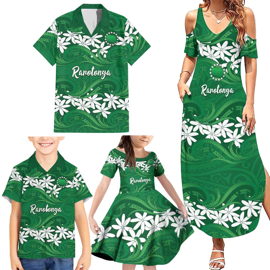 Personalised Cook Islands Rarotonga Family Matching Summer Maxi Dress and Hawaiian Shirt Tiare Maori Polynesian Waves Tattoo