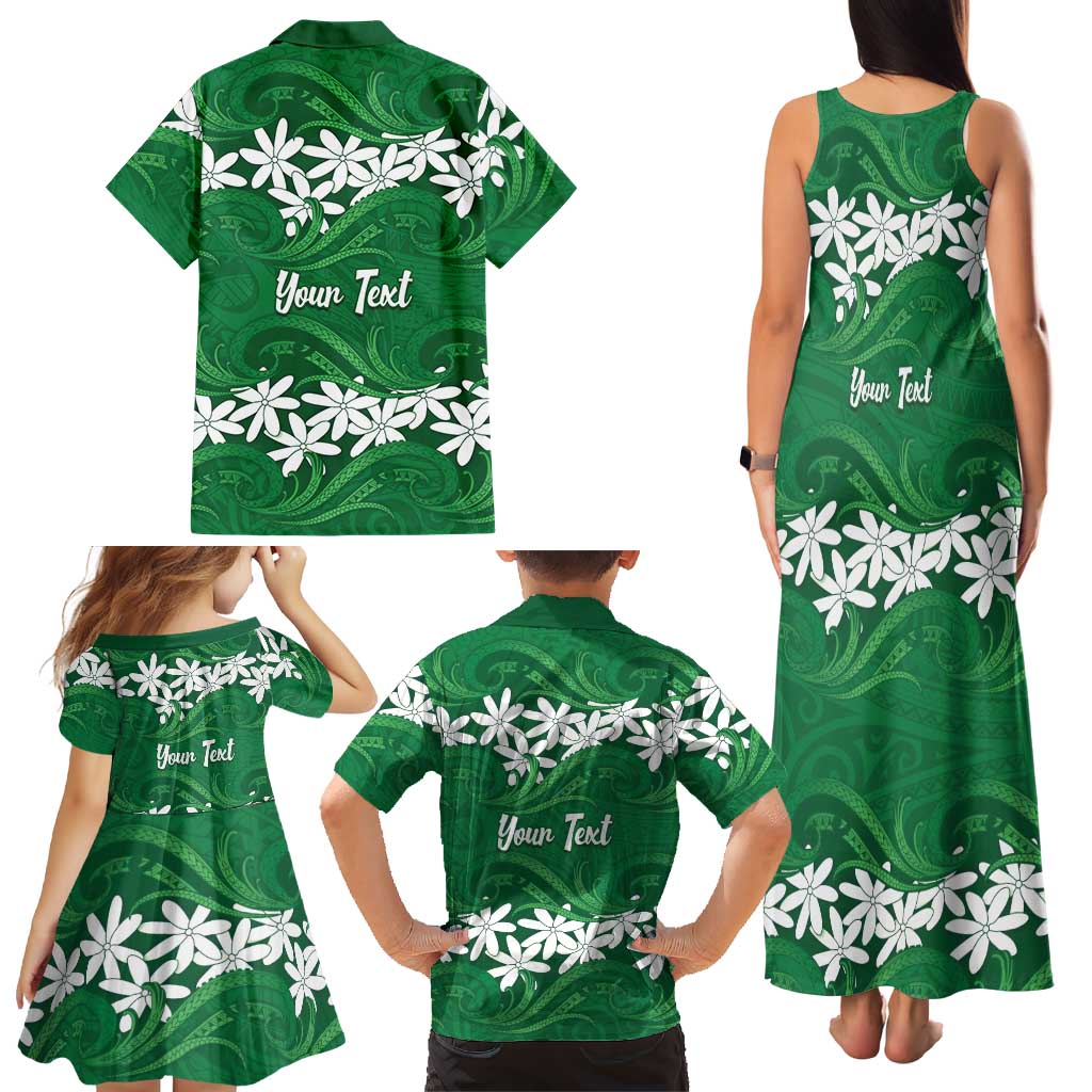 Personalised Cook Islands Rarotonga Family Matching Tank Maxi Dress and Hawaiian Shirt Tiare Maori Polynesian Waves Tattoo
