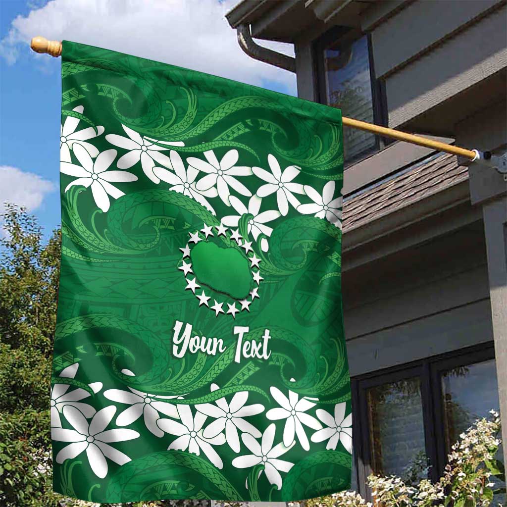 Personalised Cook Islands Rarotonga Garden Flag Tiare Maori Polynesian Waves Tattoo