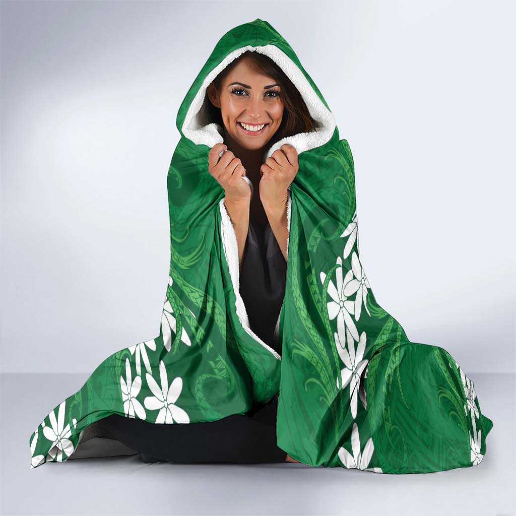 Personalised Cook Islands Rarotonga Hooded Blanket Tiare Maori Polynesian Waves Tattoo