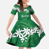 Personalised Cook Islands Rarotonga Kid Short Sleeve Dress Tiare Maori Polynesian Waves Tattoo