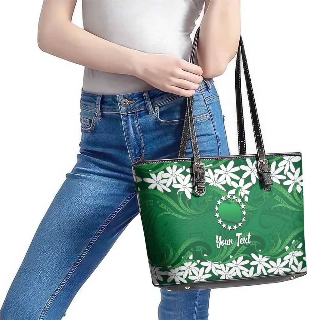 Personalised Cook Islands Rarotonga Leather Tote Bag Tiare Maori Polynesian Waves Tattoo