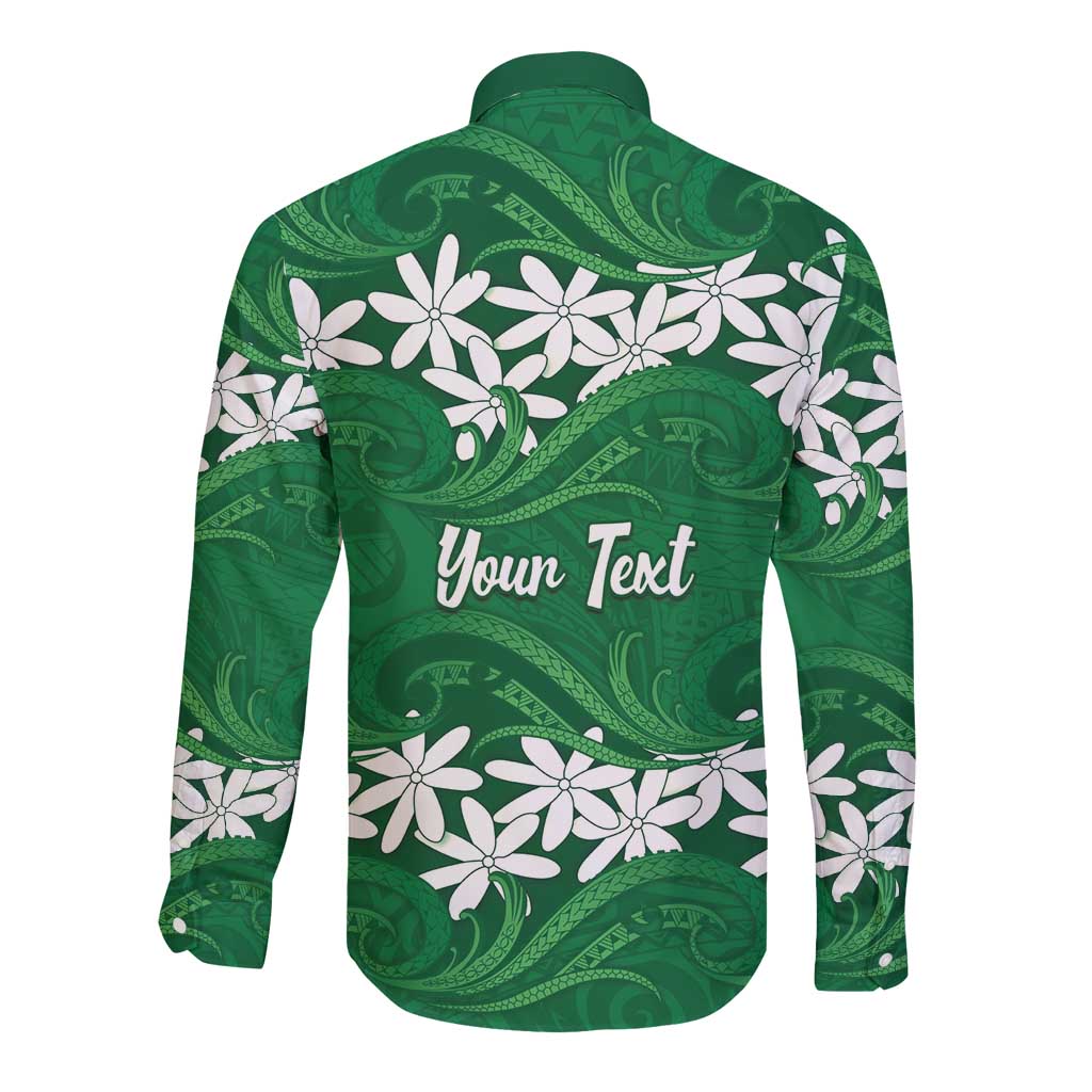 Personalised Cook Islands Rarotonga Long Sleeve Button Shirt Tiare Maori Polynesian Waves Tattoo