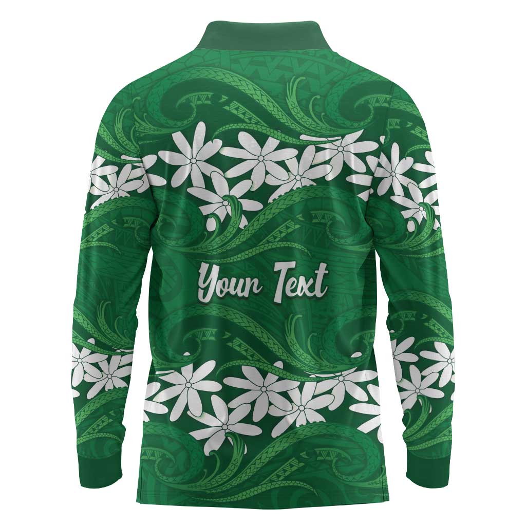 Personalised Cook Islands Rarotonga Long Sleeve Polo Shirt Tiare Maori Polynesian Waves Tattoo LT14 - Polynesian Pride