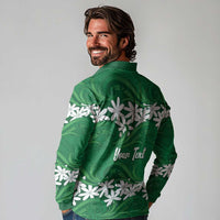 Personalised Cook Islands Rarotonga Long Sleeve Polo Shirt Tiare Maori Polynesian Waves Tattoo LT14 - Polynesian Pride