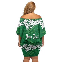 Personalised Cook Islands Rarotonga Off Shoulder Short Dress Tiare Maori Polynesian Waves Tattoo