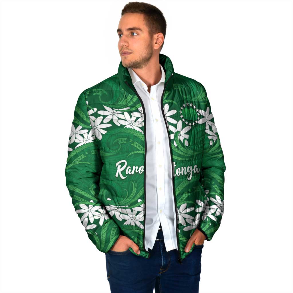 Personalised Cook Islands Rarotonga Padded Jacket Tiare Maori Polynesian Waves Tattoo