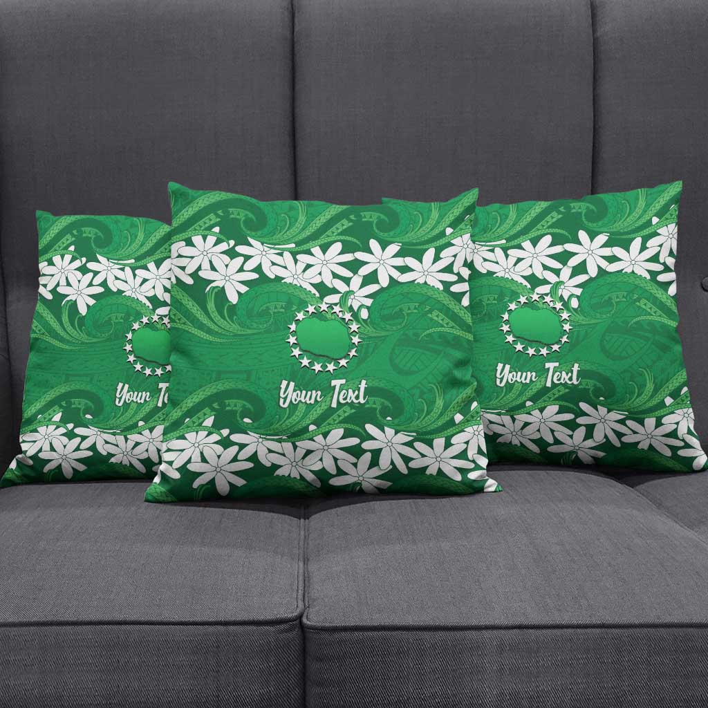 Personalised Cook Islands Rarotonga Pillow Cover Tiare Maori Polynesian Waves Tattoo