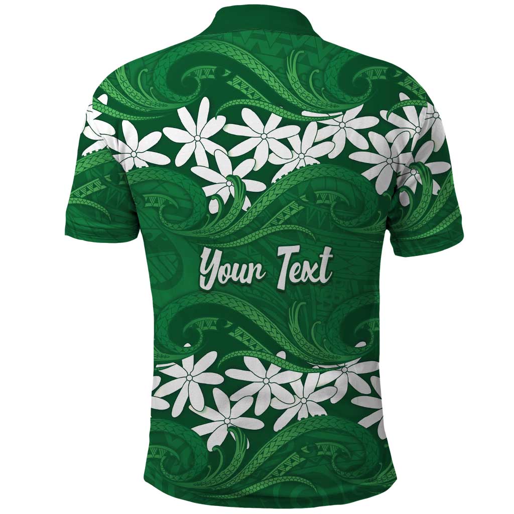 Personalised Cook Islands Rarotonga Polo Shirt Tiare Maori Polynesian Waves Tattoo