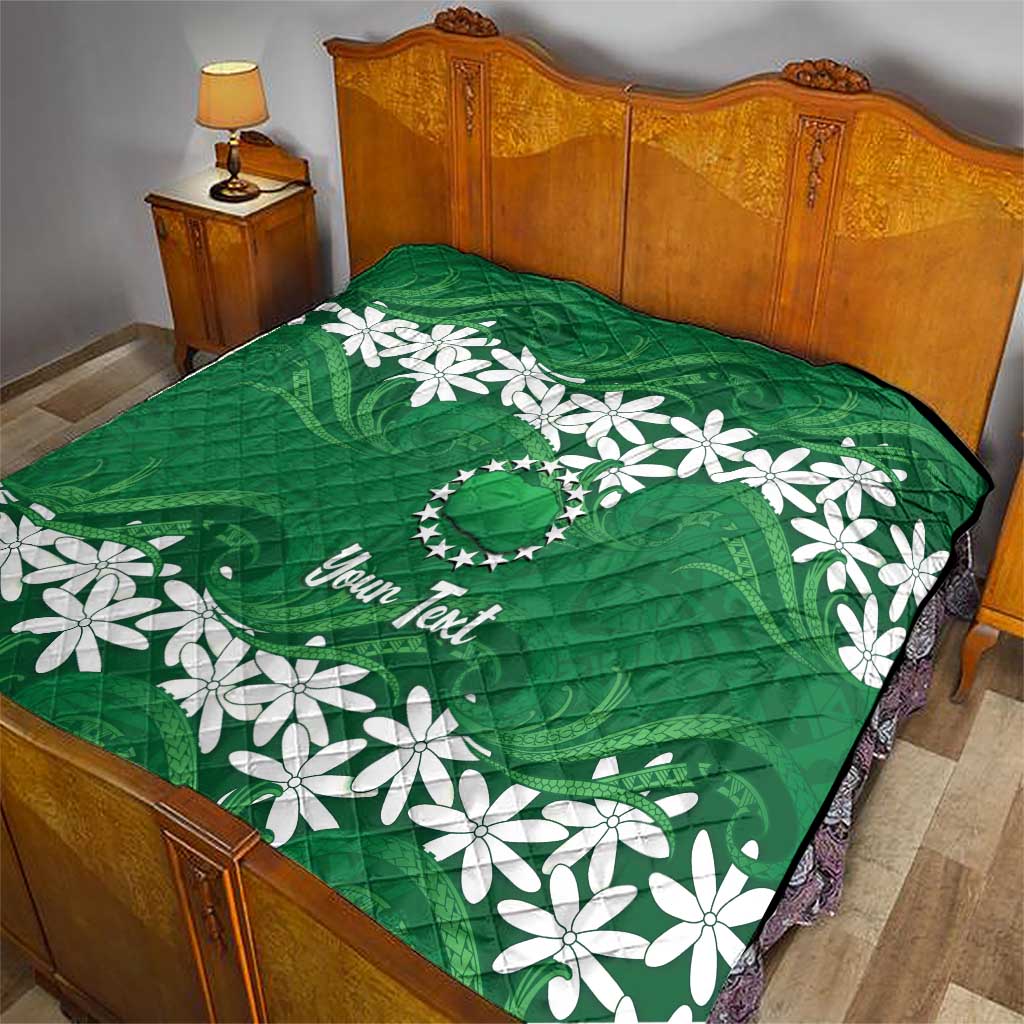 Personalised Cook Islands Rarotonga Quilt Tiare Maori Polynesian Waves Tattoo