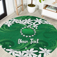 Personalised Cook Islands Rarotonga Round Carpet Tiare Maori Polynesian Waves Tattoo