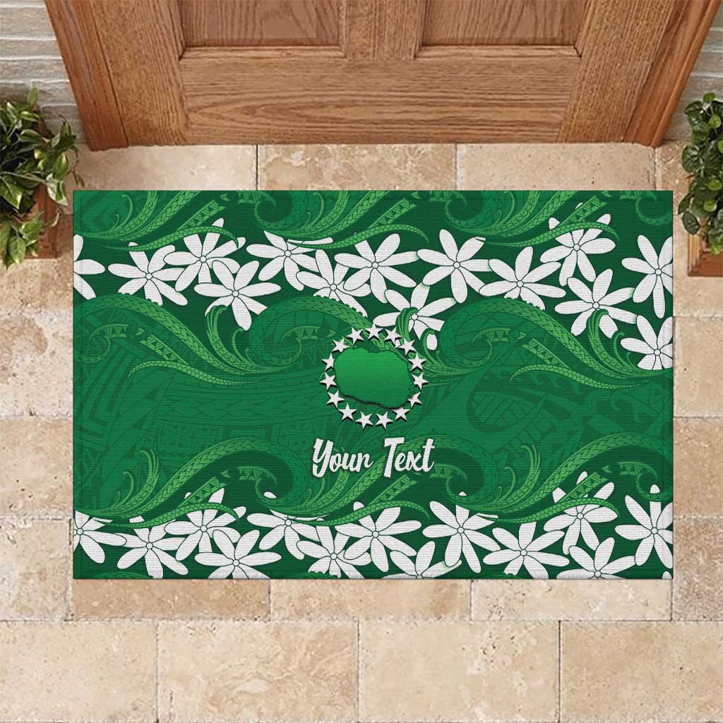 Personalised Cook Islands Rarotonga Rubber Doormat Tiare Maori Polynesian Waves Tattoo LT14 Green - Polynesian Pride