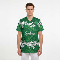 Personalised Cook Islands Rarotonga Scrub Top Tiare Maori Polynesian Waves Tattoo